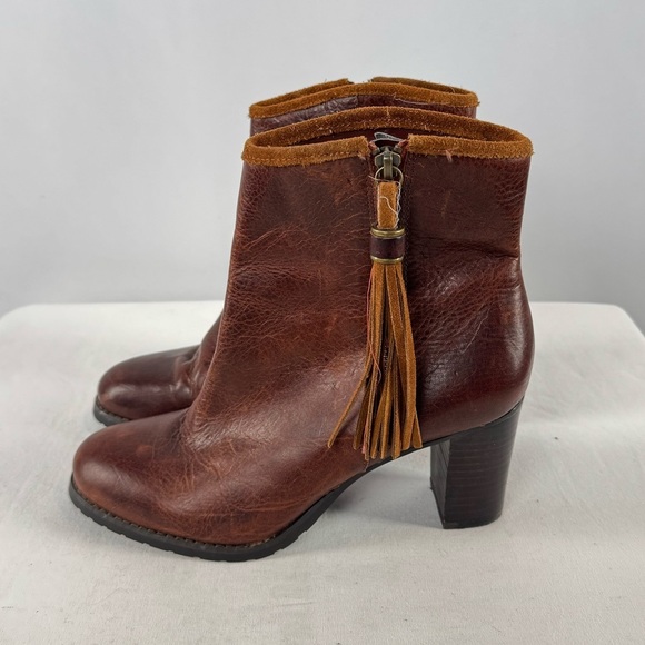 Lauren Ralph Lauren Carah Leather Tassel Ankle Booties in Brown Size 8 - Picture 2 of 6